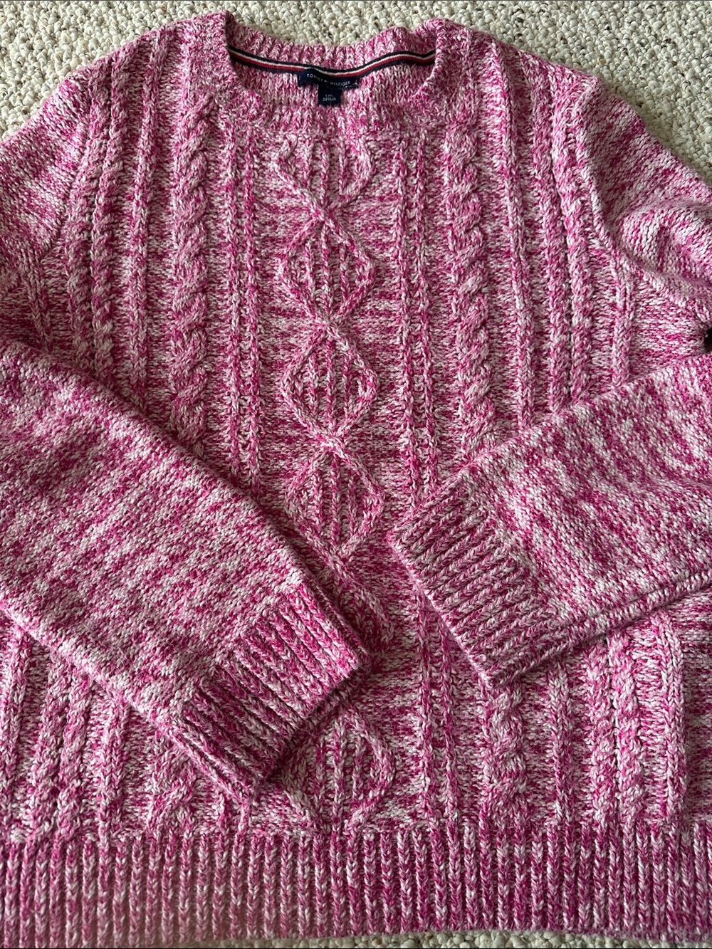 Tommy Hilfiger Pink Marled Cable Knit Crewneck Sweater
